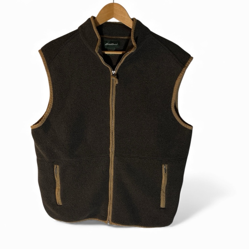 H4- Eddie Bauer Men's Medium Brown Fleece Vest Jacket